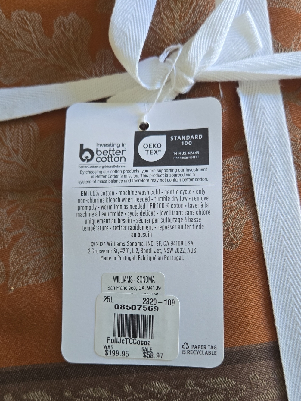 Williams Sonoma Orange Floral Jacquard Tablecloth - Picture 4 of 4
